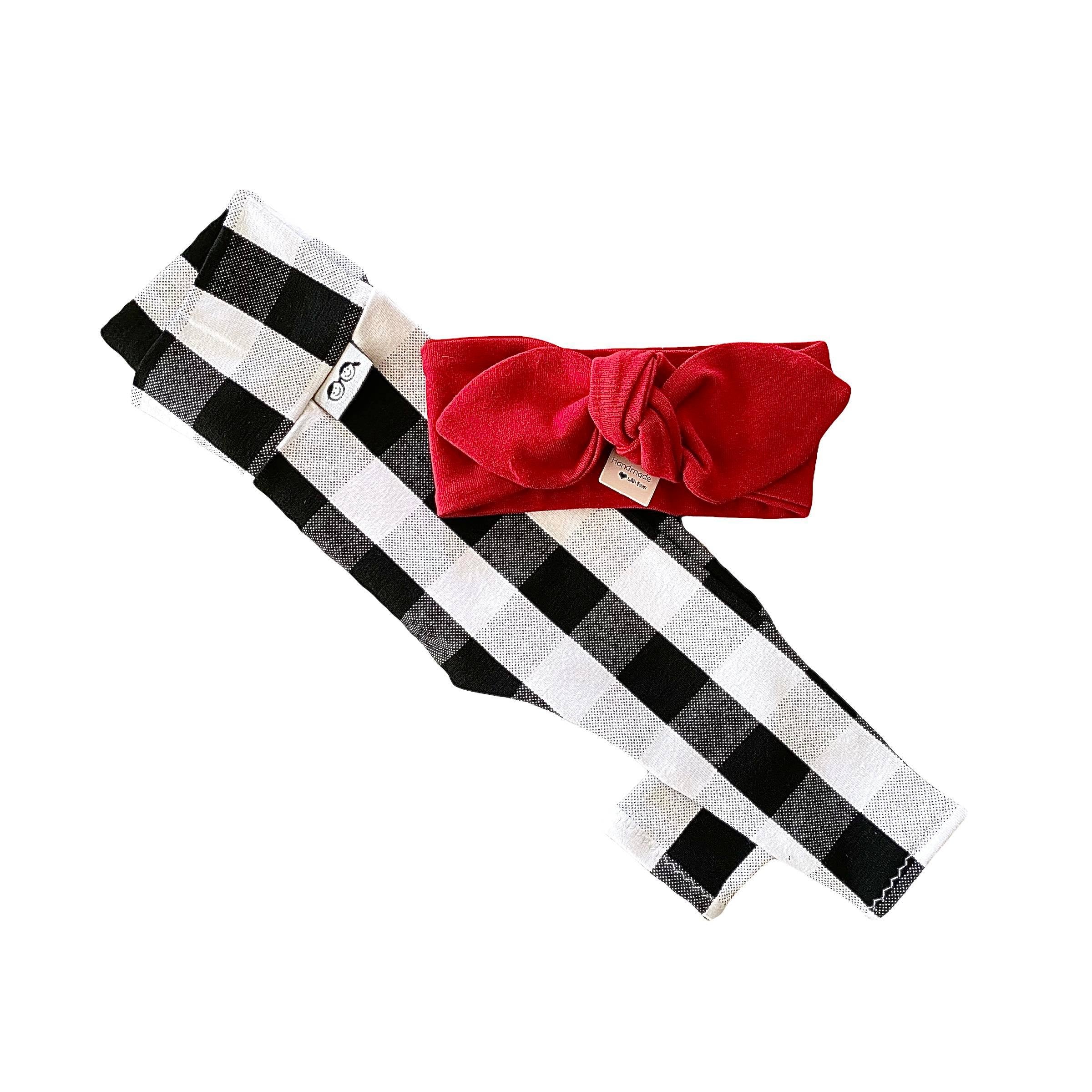 Black and White Plaid Mix and Match Leggings with Red Headband