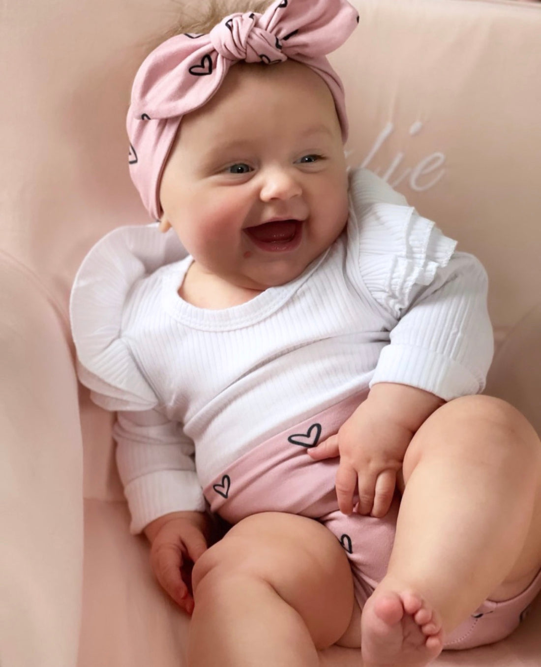Black Hearts on Dusty Pink Bummies and/or Headbands