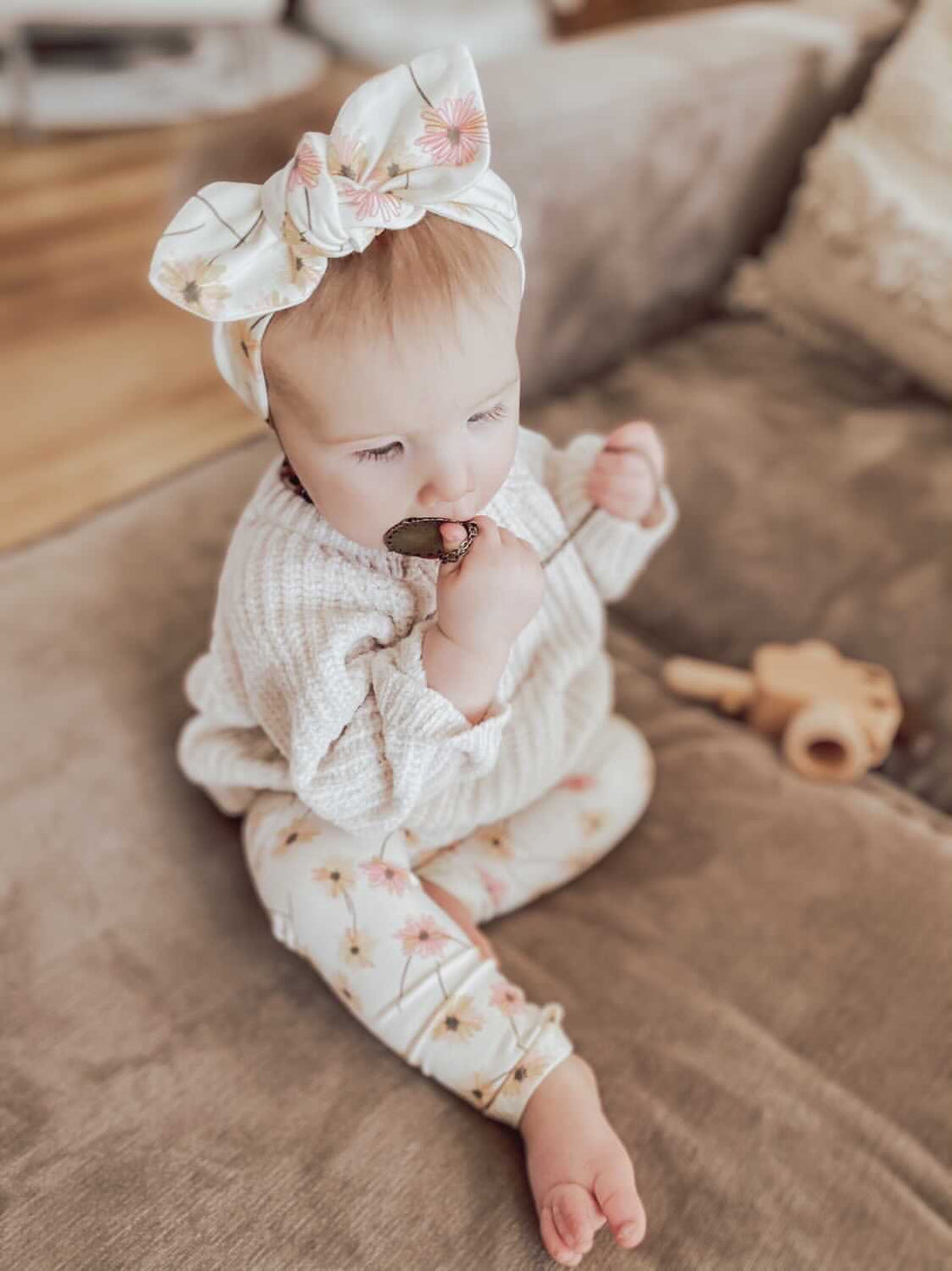 Cream Floral Leggings and/or Headbands