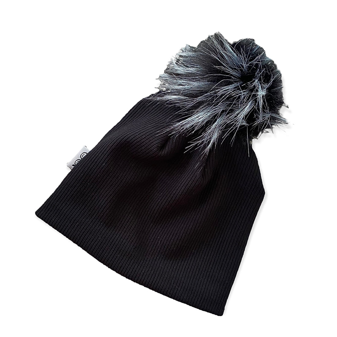 Black Ribbed Faux Fur Pom Pom Hat and Infinity Scarf