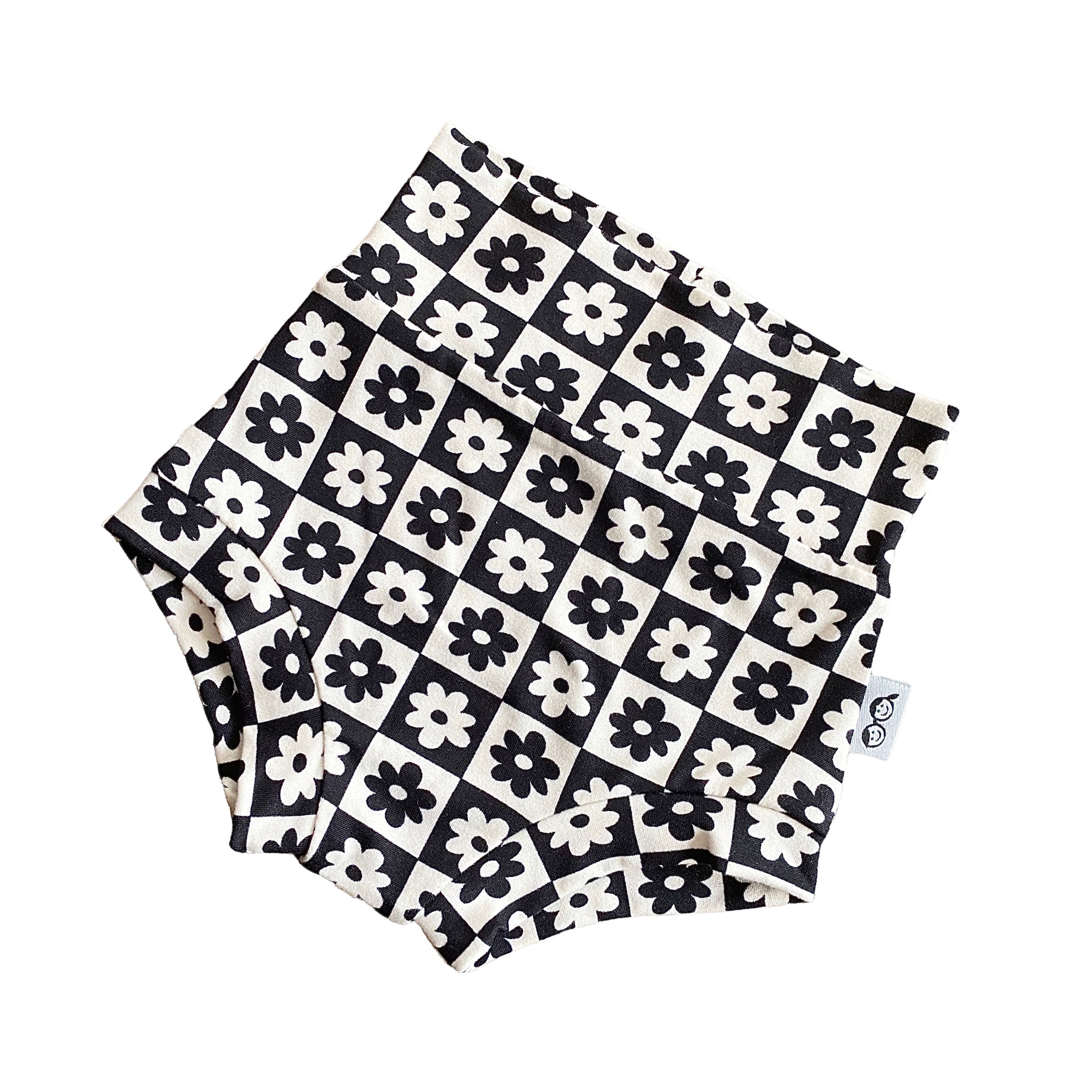 Black and Ivory Checkered Florals Bummies and/or Headbands
