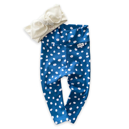 Blue White Abstract Dots Mix and Match Leggings with White Headband