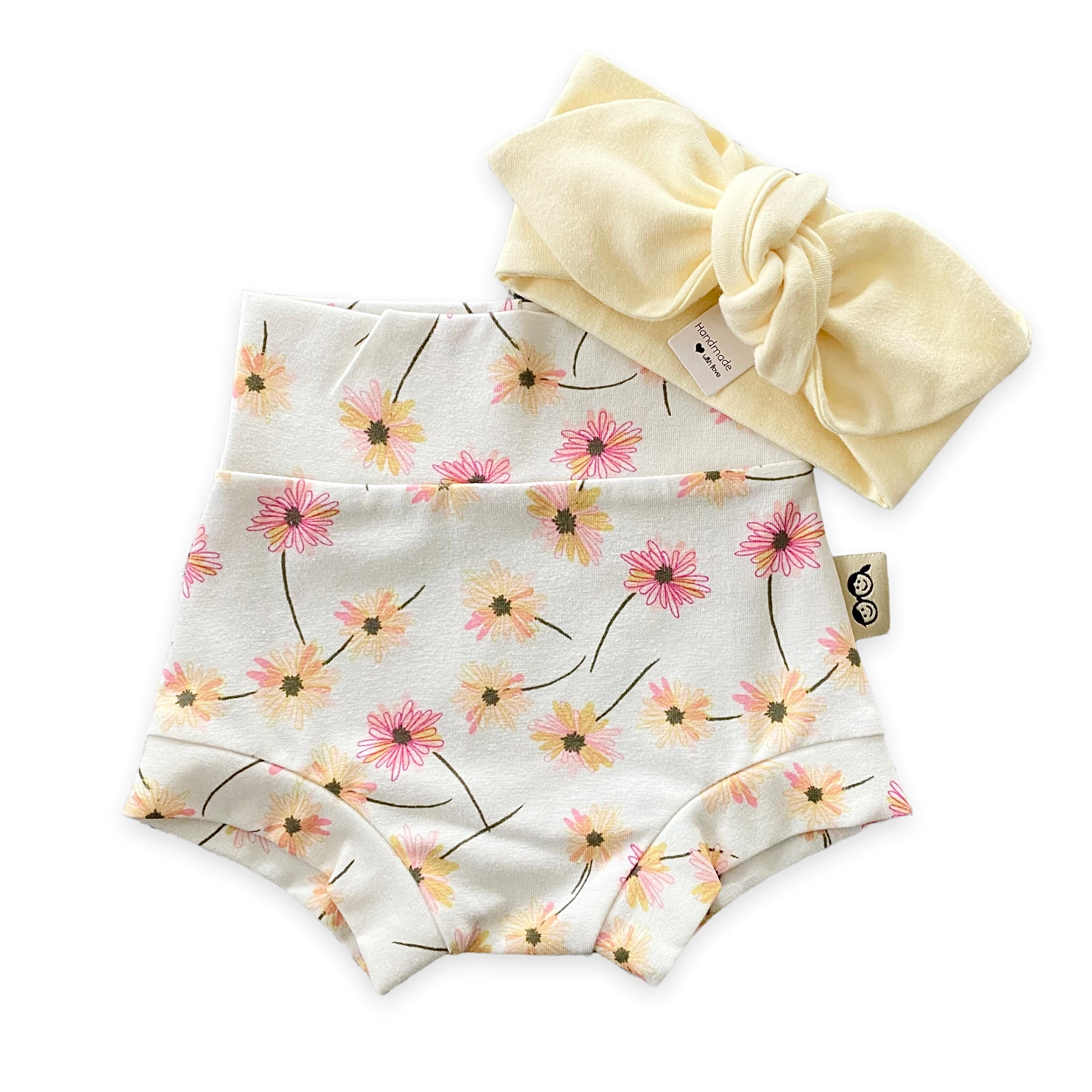 Cream Floral Mix and Match Bummies and Butter Yellow Headband
