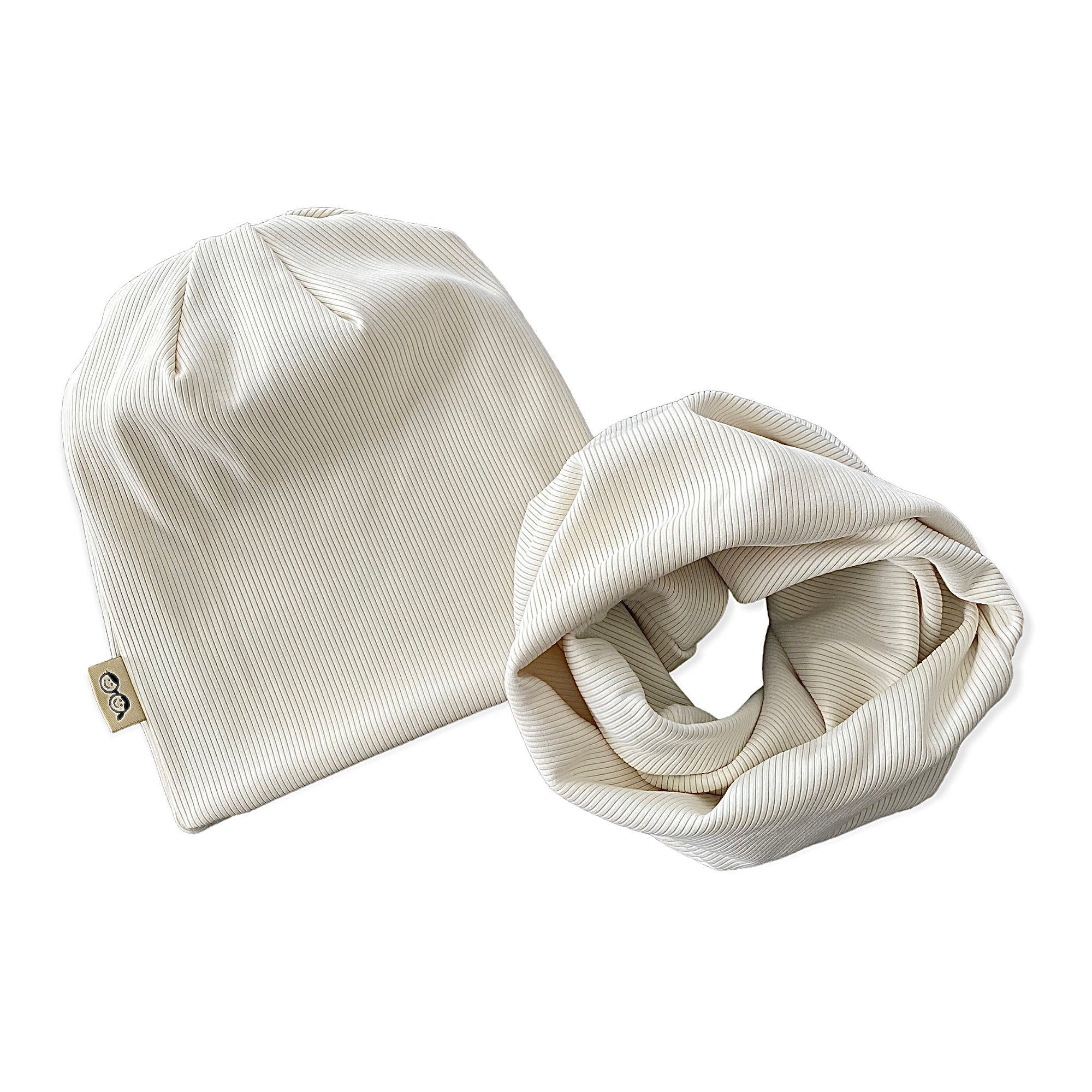 Cream Ribbed Slouchy Beanie and Infinity Scarf