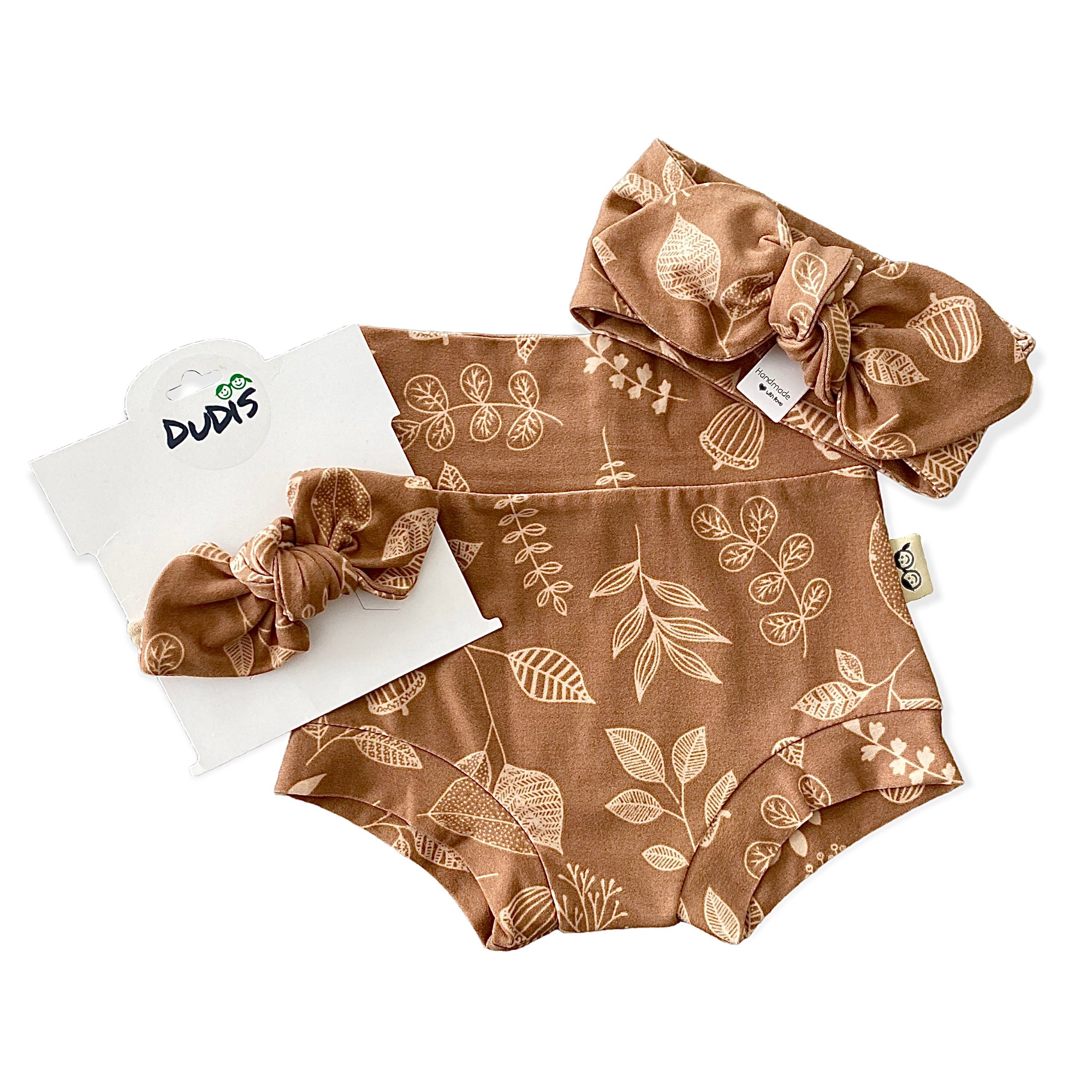 Hand Drawn Florals on Brown Bummies and/or Headbands