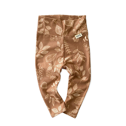 Hand Drawn Florals on Brown Leggings and/or Headbands