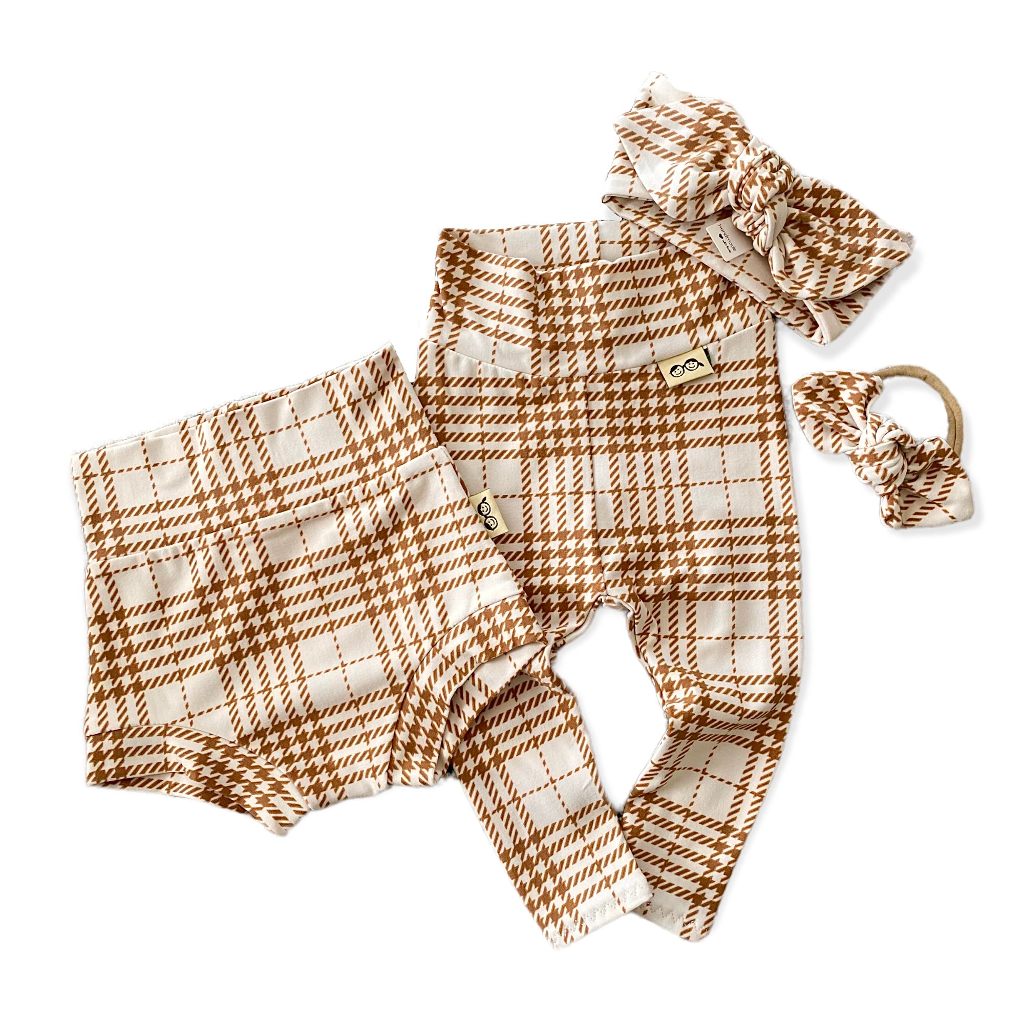 Neutral Plaid Leggings and/or Headbands Set