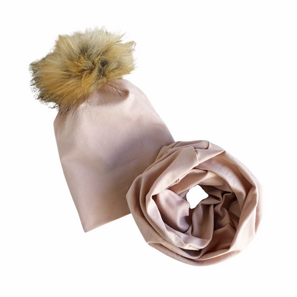 Nude Faux Fur Pom Pom Hat and/or Infinity Scarf