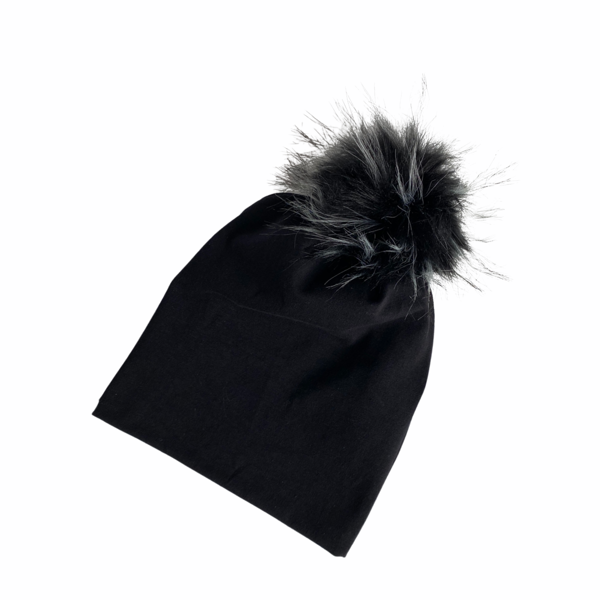 Black Faux Fur Pom Pom Hat