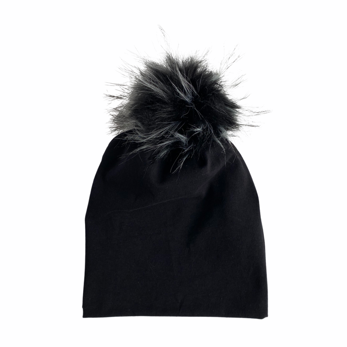 Black Faux Fur Pom Pom Hat