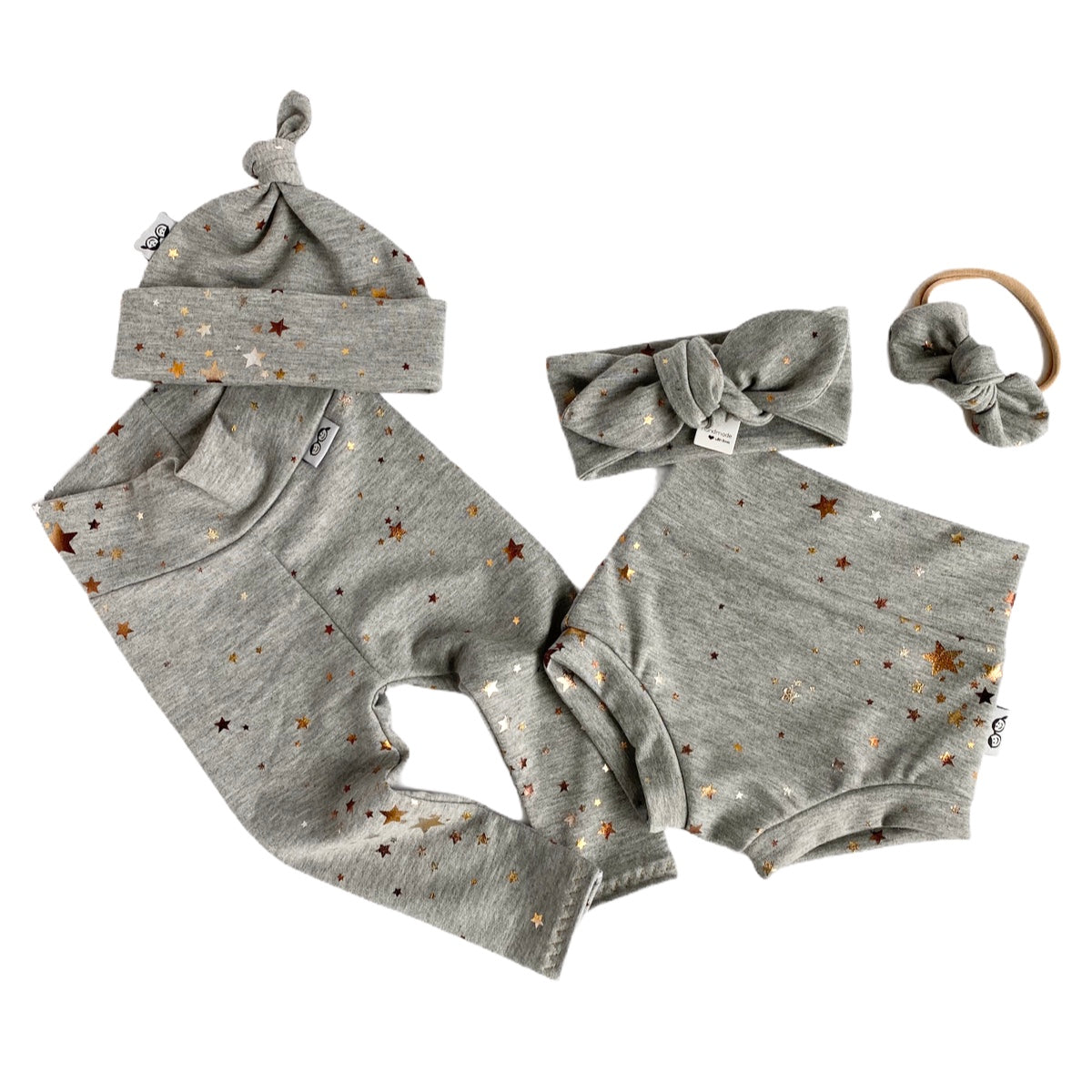 Foil Stars on Heater Gray Leggings and/or Knot Beanie Hat