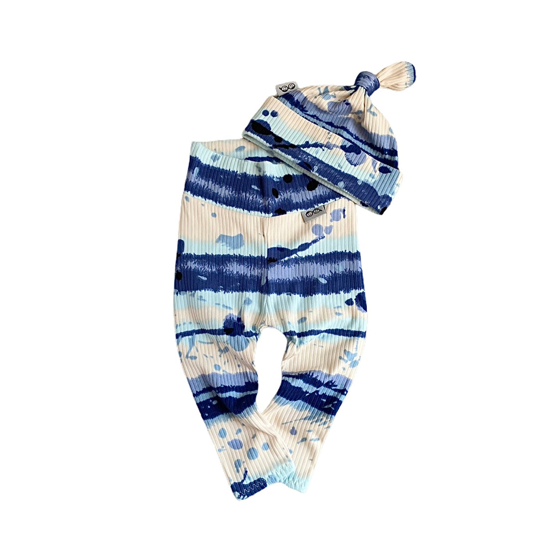 Blue Abstract Stripe Ribbed Leggings and/or Knot Beanie Hat