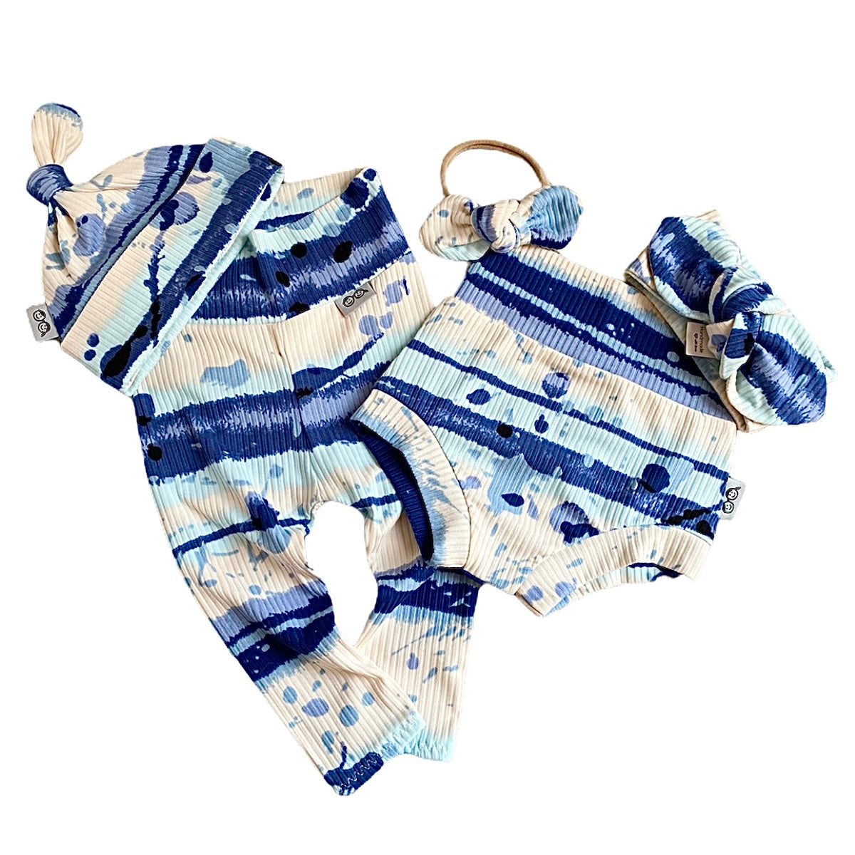Blue Abstract Striped Rib Leggings and/or Headbands