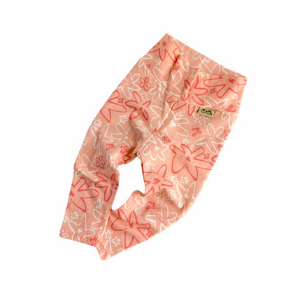 Hand Drawn Flowers on Coral Leggings and/or Headbands