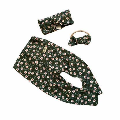Dainty Floral Green Rib Leggings and/or Headbands