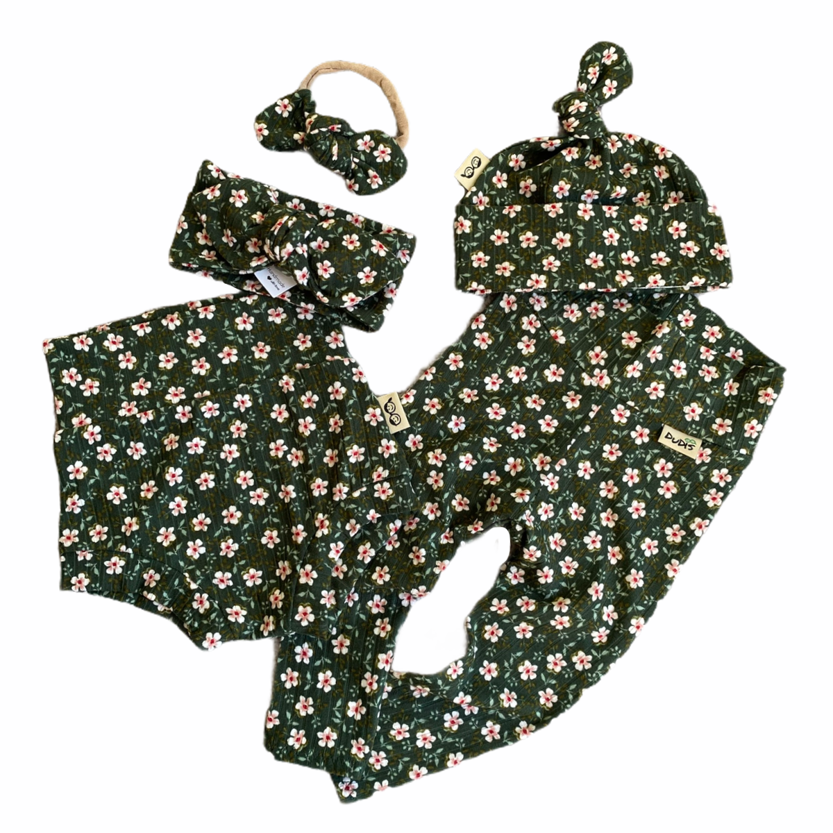 Dainty Floral Green Rib Bummies and/or Headbands