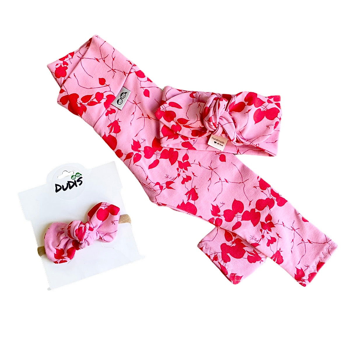 Red Leaves on Pink Leggings and/or Headbands