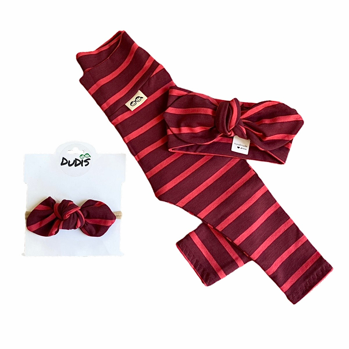 Striped Burgundy Red Leggings and/or Headbands