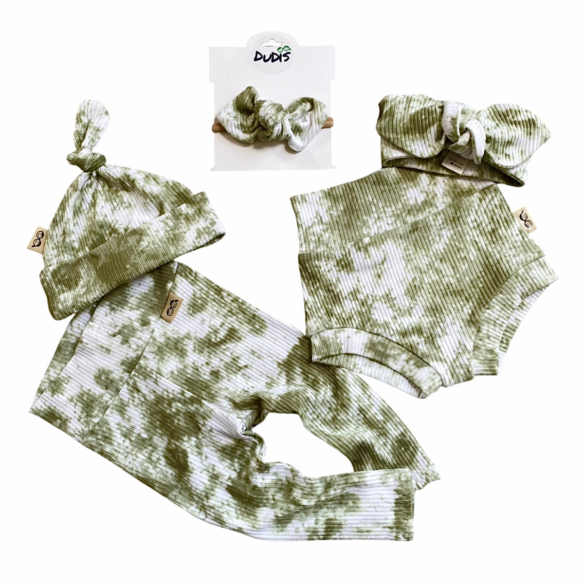 Olive Green Tie Dye Rib Leggings and/or Knot Beanie