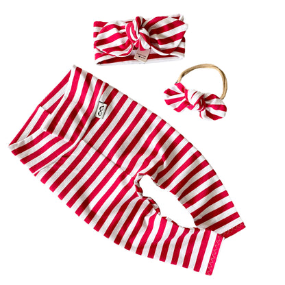 Red and White Stripes Christmas Leggings and/or Headbands