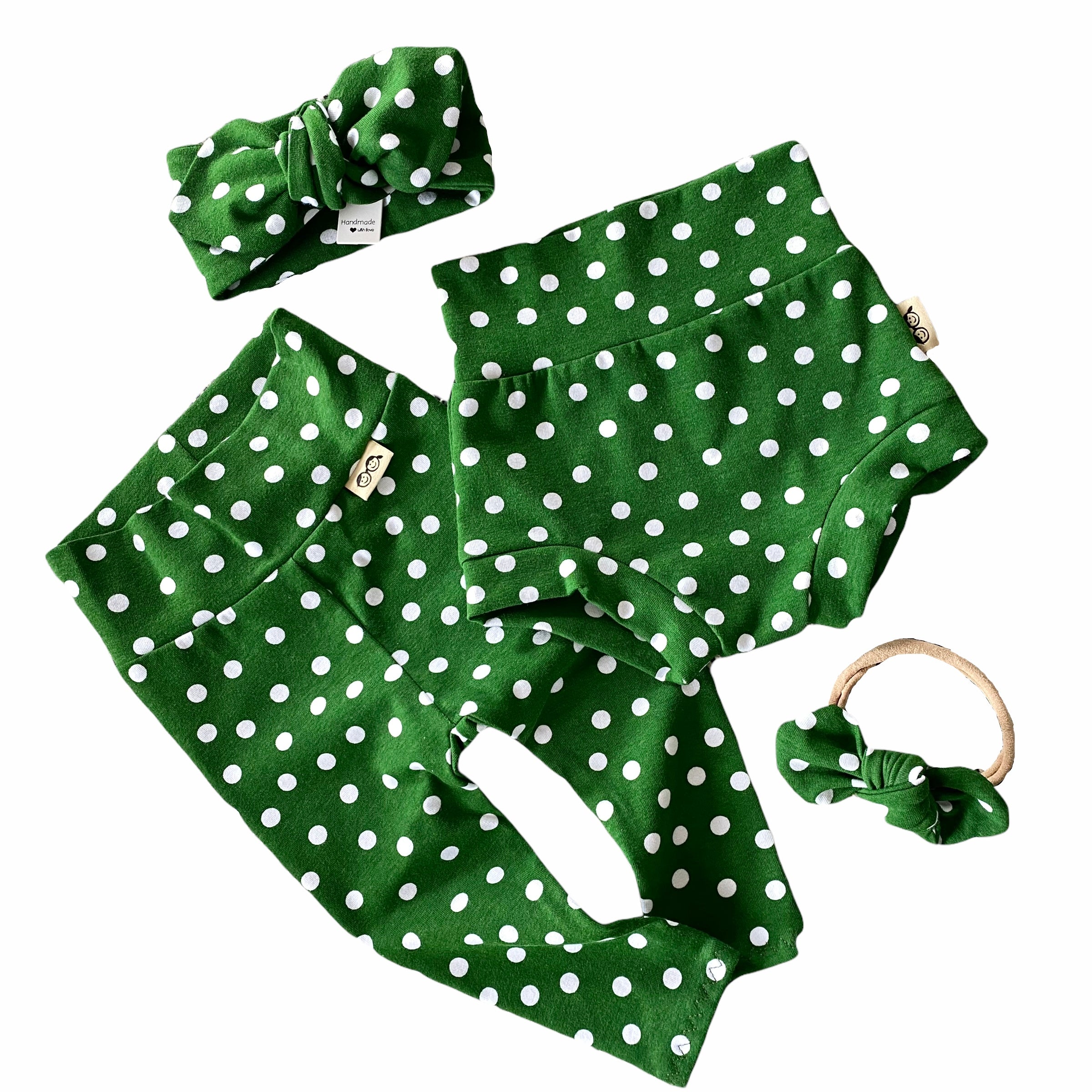 Green White Polka Dots Christmas Leggings and/or Headbands