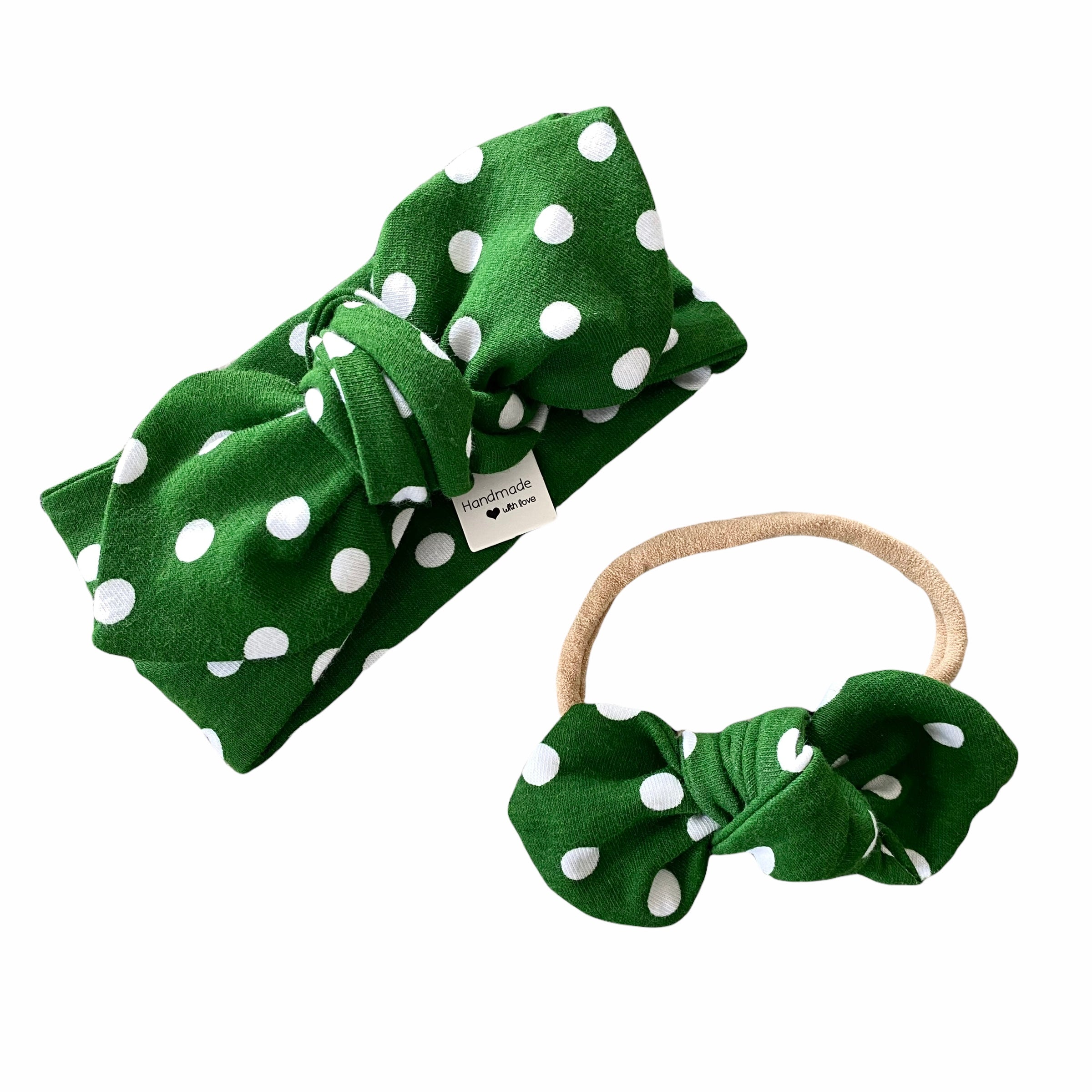 Green White Polka Dots Christmas Bummies and/or Headbands