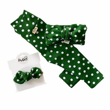 Green White Polka Dots Christmas Leggings and/or Headbands