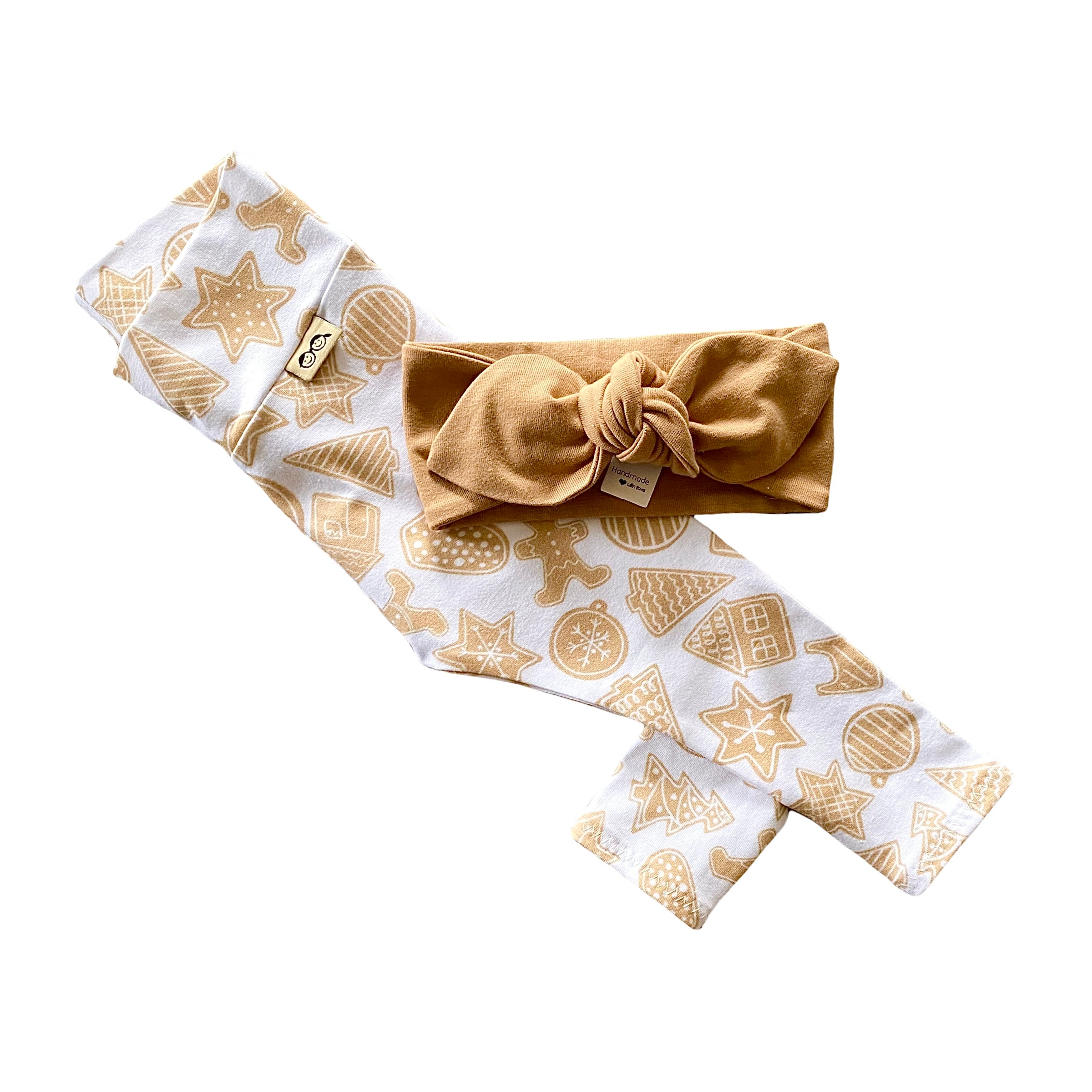 Gingerbread Mix and Match Christmas Leggings with Camel Headband