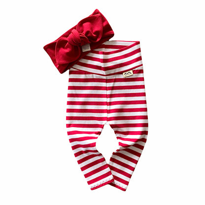 Red and White Mix and Match Christmas Leggings with Red Headband