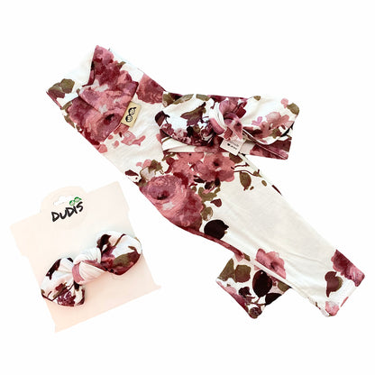Vintage Florals on White Leggings and/or Headbands
