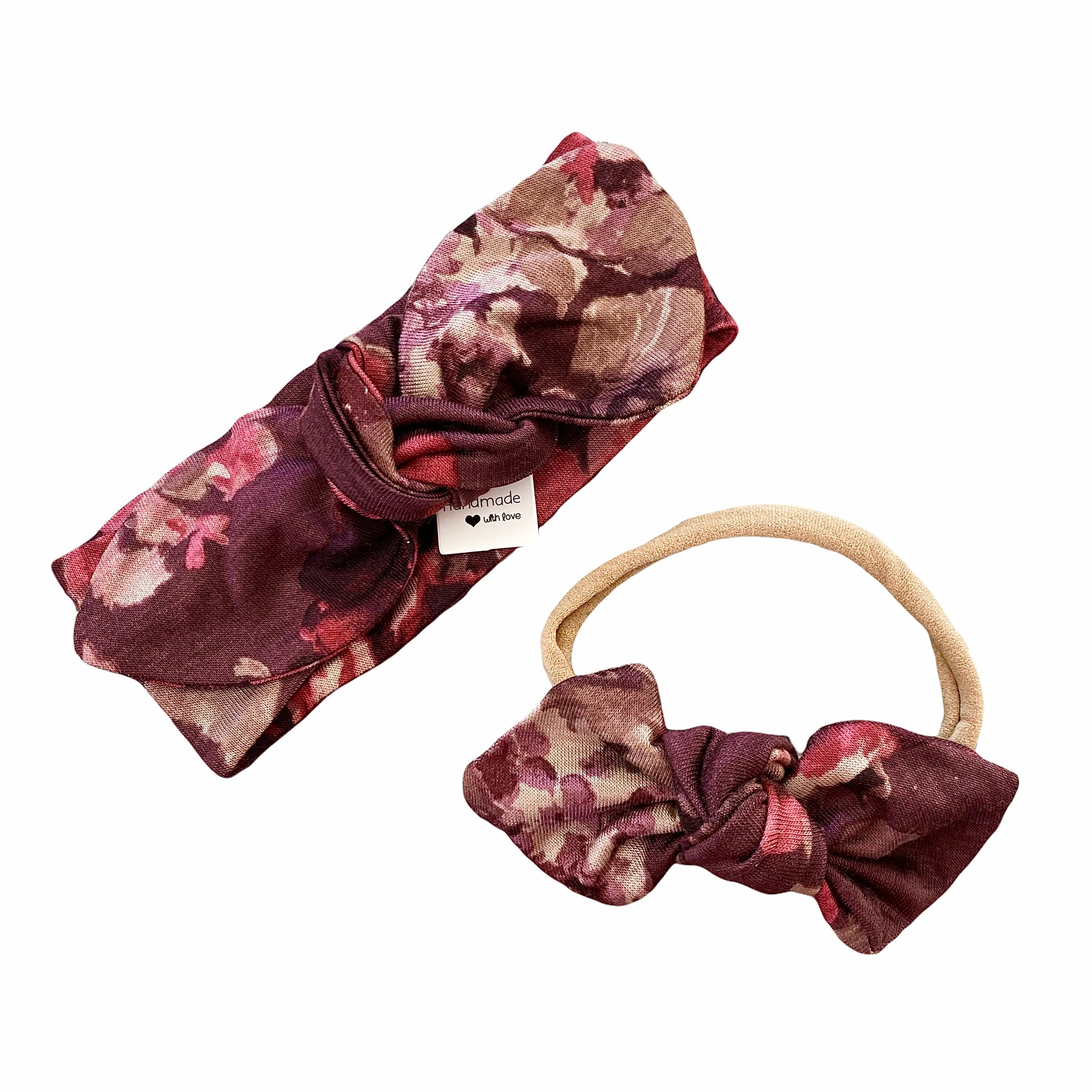 Vintage Florals on Burgundy Bummies and/or Headbands