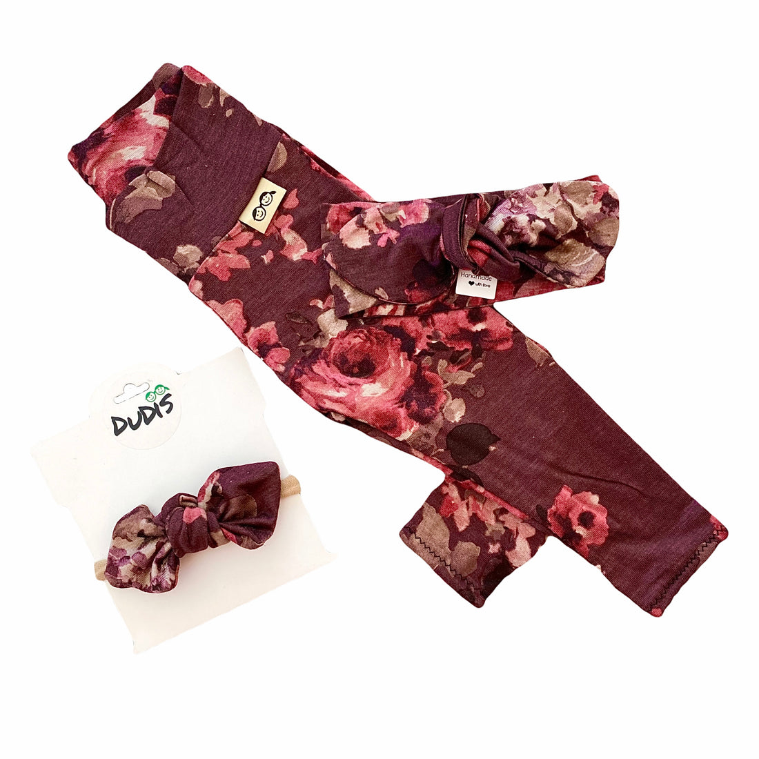 Vintage Florals on Burgundy Leggings and/or Headbands