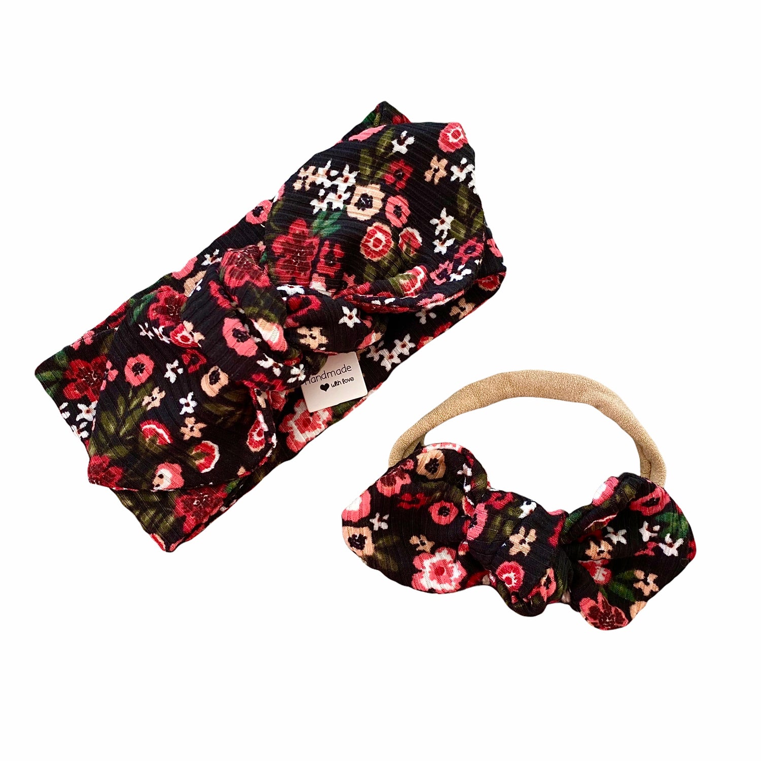 Groovy Dainty Florals on Black Rib Leggings and/or Headbands