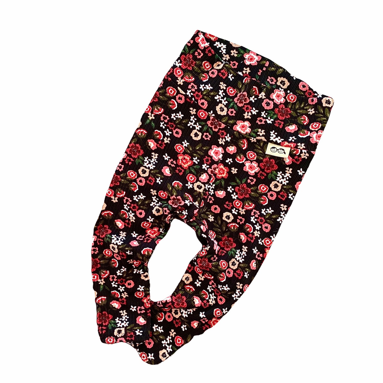 Groovy Dainty Florals on Black Rib Leggings and/or Headbands
