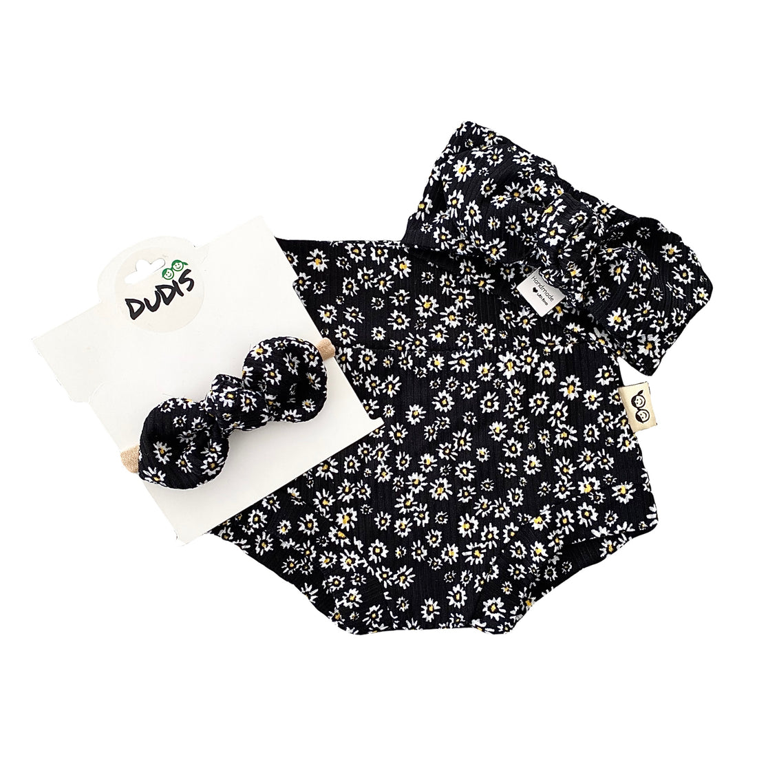 Dainty Daisies on Black Rib Bummies and/or Headbands