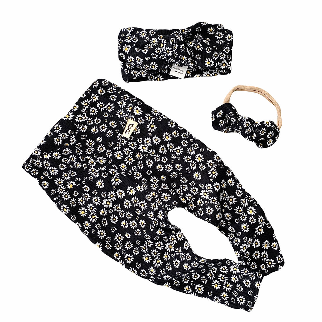 Dainty Daisies on Black Rib Leggings and/or Headbands