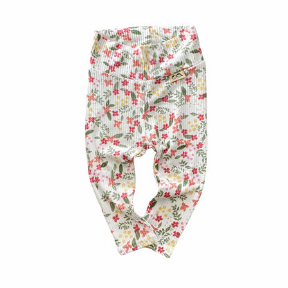 Colorful Dainty Flowers on White Leggings and/or Headbands