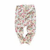 Colorful Dainty Flowers on White Ribbed Leggings