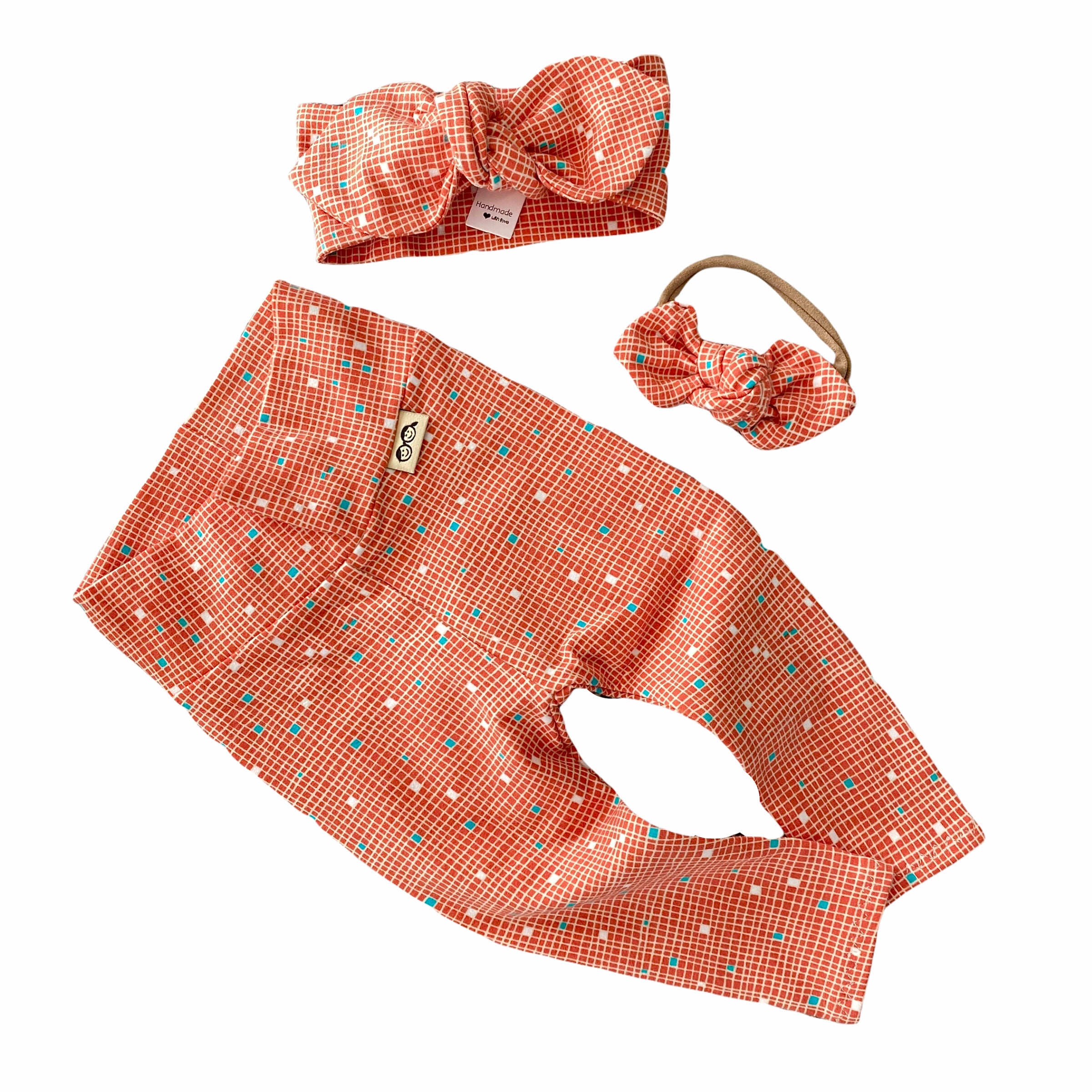Tiny Squares on Coral Leggings and/or Headbands