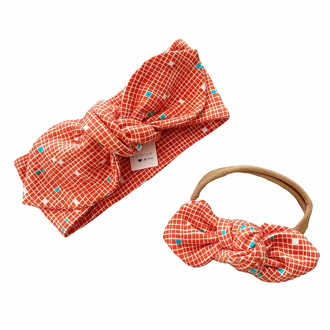 Tiny Squares on Coral Headbands