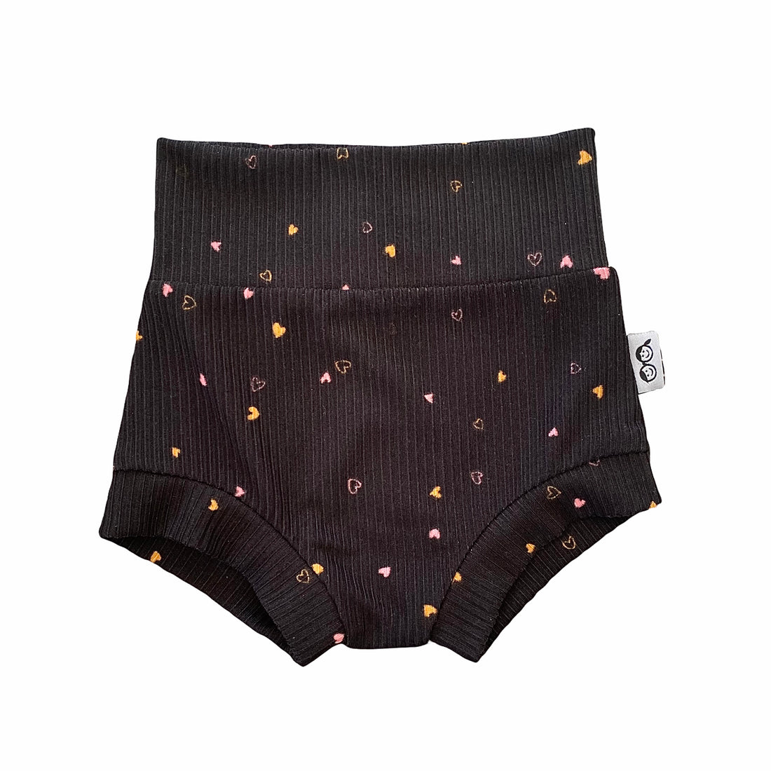 Dainty Hearts on Black Ribbed Bummies