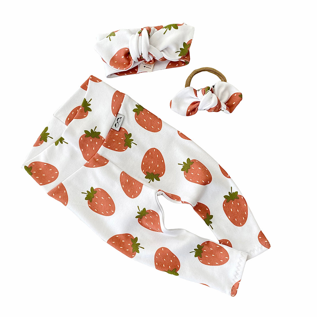 Strawberries on White Leggings and/or Headbands