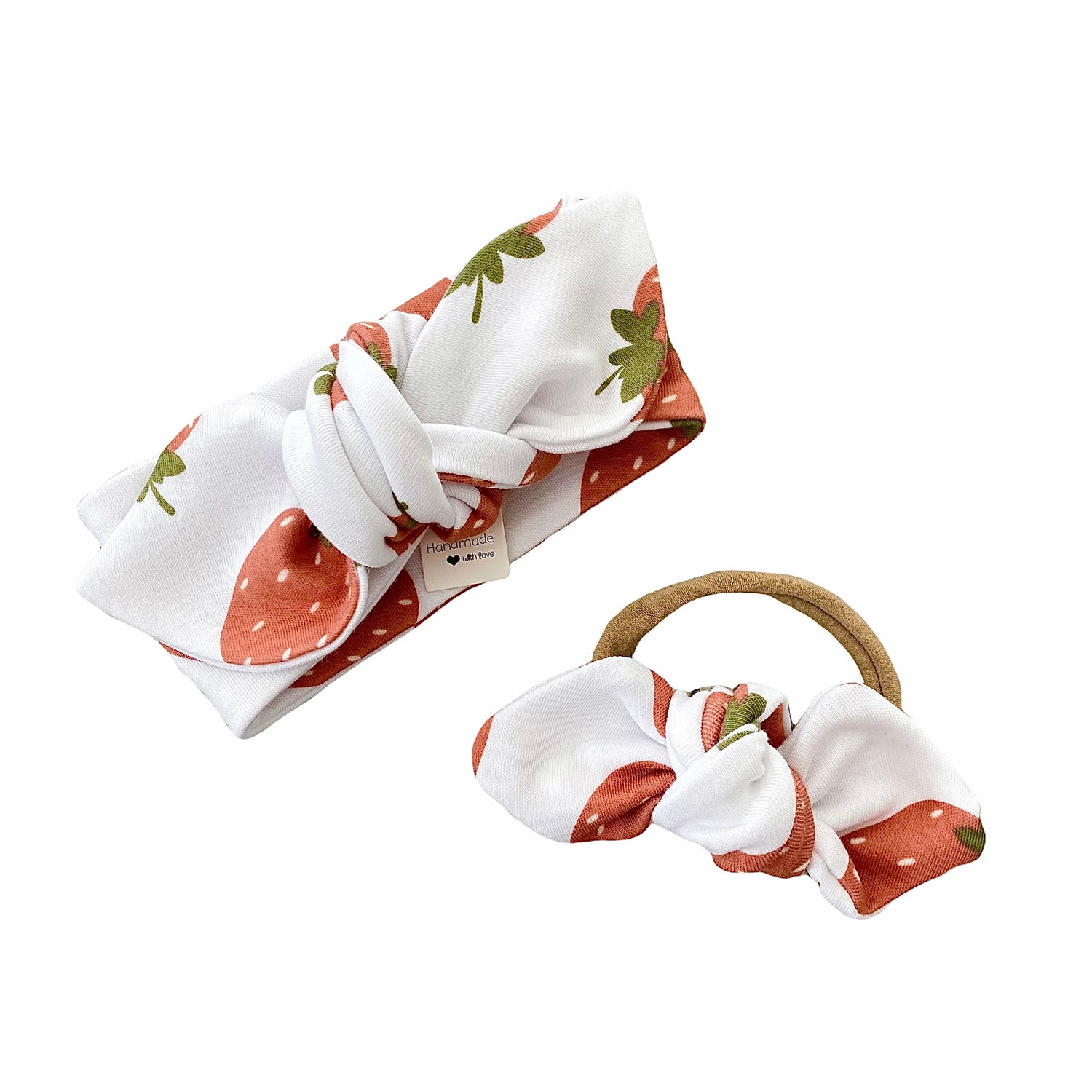 Strawberries on White Leggings and/or Headbands