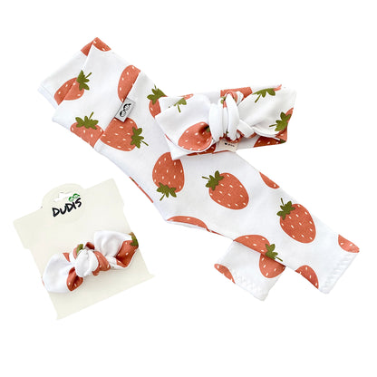Strawberries on White Leggings and/or Headbands