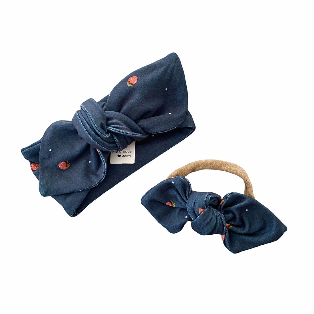 Strawberries on Navy Blue Headbands