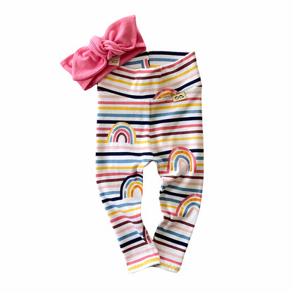 Rainbows Stripes Mix and Match Leggings with Pink Headband
