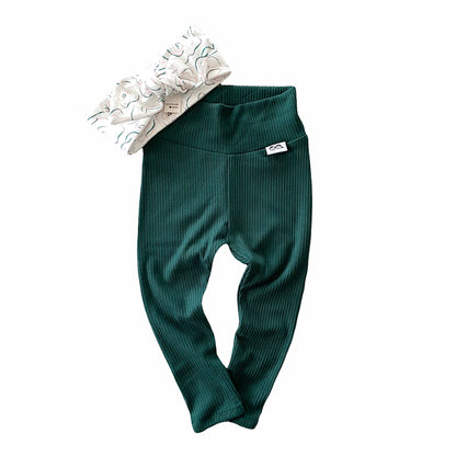 Hunter Green Leggings with Sketched Roses Headband