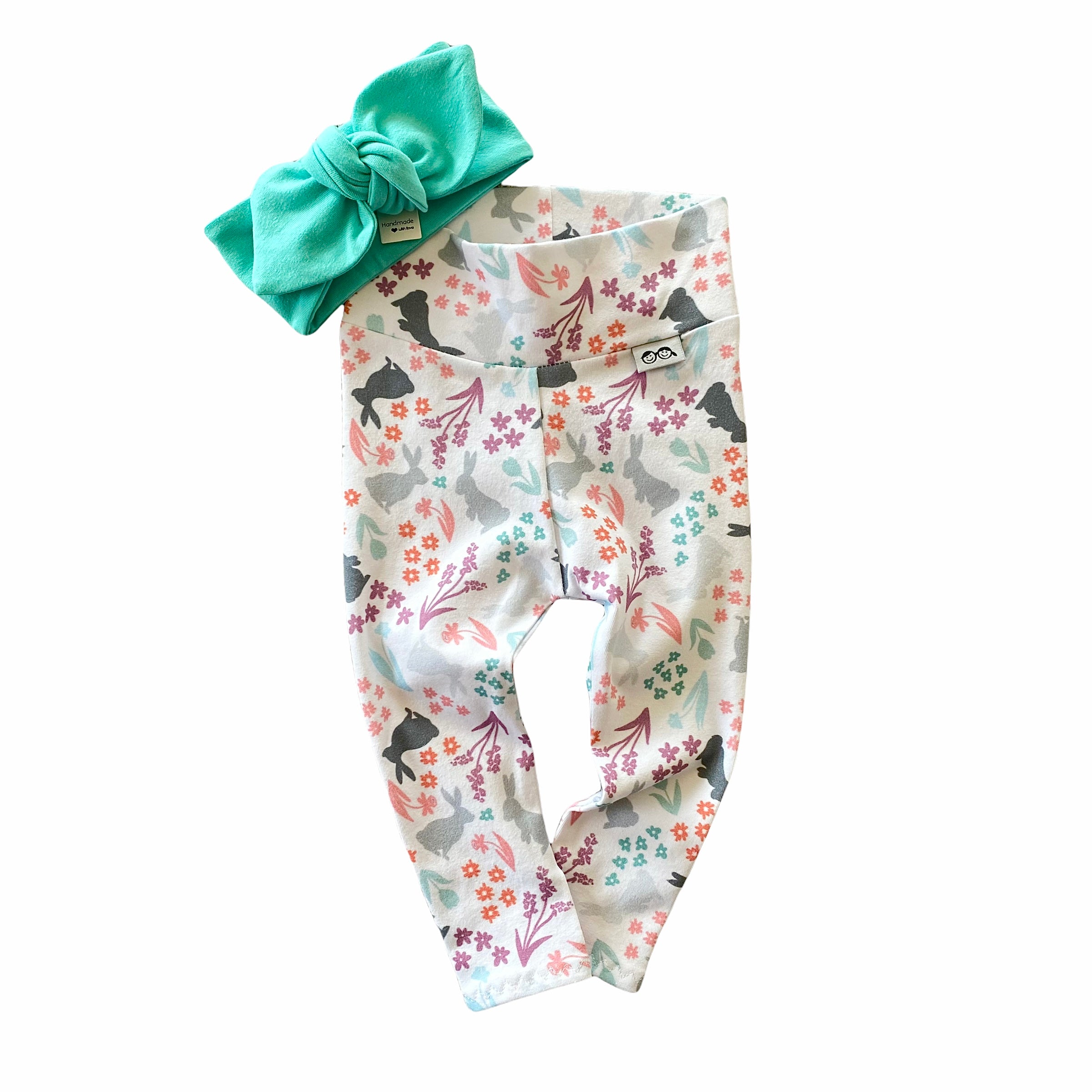 Floral Bunnies Mix and Match Leggings with Mint Headband