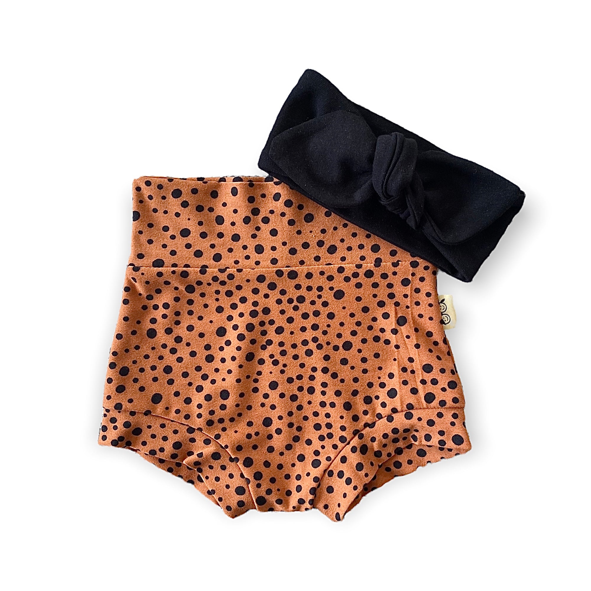 Tan Abstract Dots Mix and Match Bummies with Black Headband