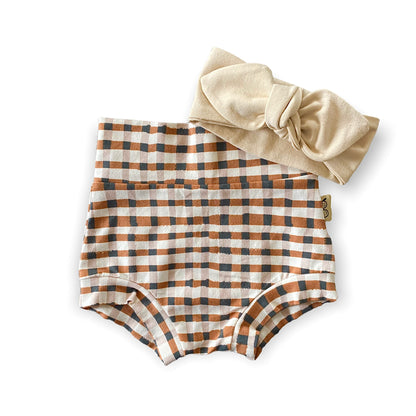 Brown Gingham Mix and Match Bummies with Champagne Headband